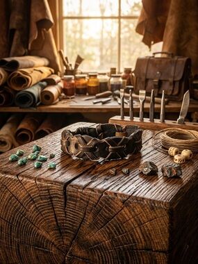 Hand Crafted Braided Black Leather Bracelet